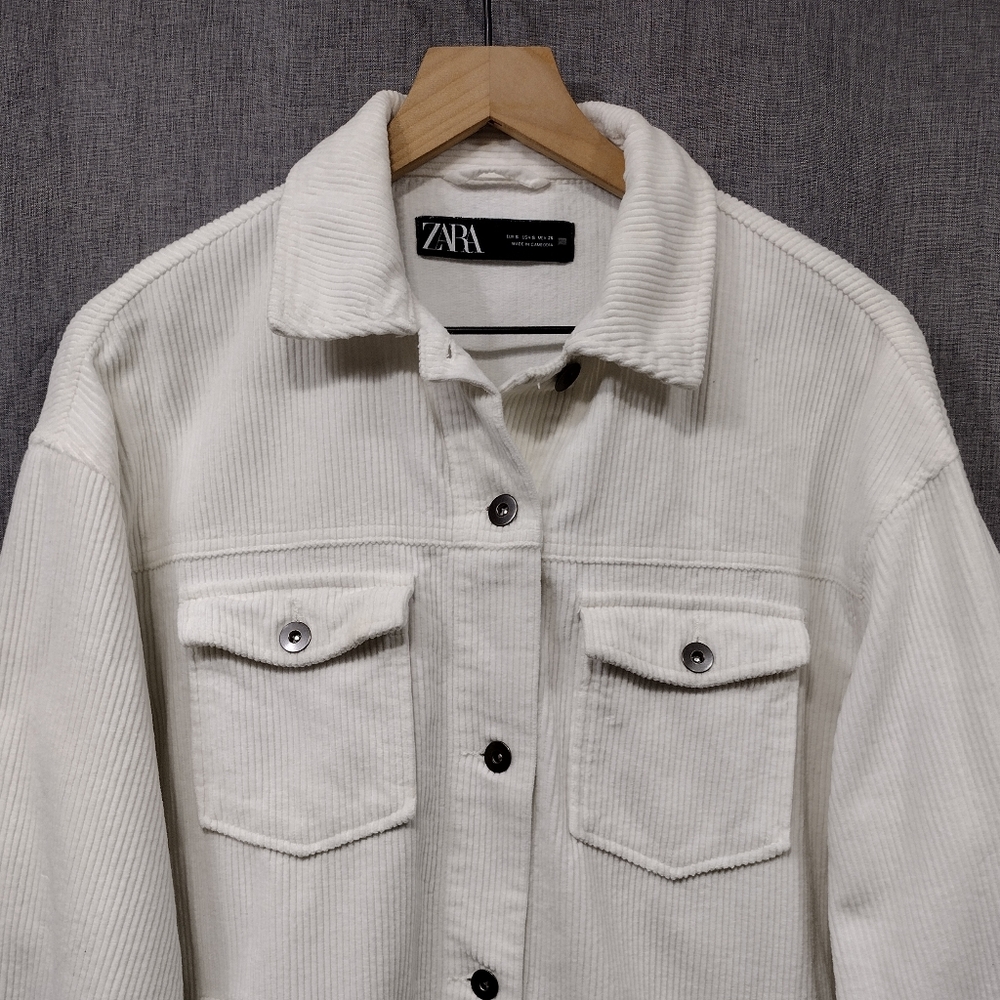 Zara Corduroy Overshirt Women's S White Boho Retro 90s Y2K Casual - Picture 2 of 8